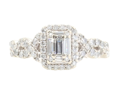 1.12 ctw Baguette and Round Natural Diamond 14KT White Gold Engagement Ring 4.7g