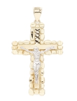 Religious 10KT Two-Tone Gold Diamond-Cut Nugget Crucifix Pendant 2" RL - 4.33g