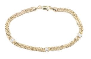 Estate 14KT Yellow and White Gold 0.05 ctw Round Diamond 7" Station Bracelet 