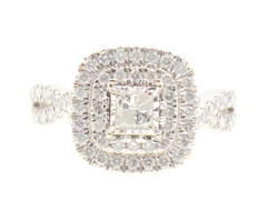 1.30 ctw Princess & Round Diamond Double Halo 10KT White Gold Engagement Ring 