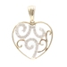 0.35 ctw Round Diamond Two Tone 14KT Gold Filigree Heart Necklace Pendant 1.8g