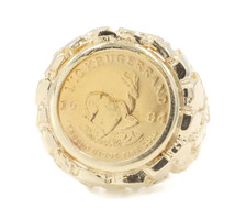 1/10 oz Fine Gold 1984 Krugerrand Coin in 14KT Yellow Gold Nugget Ring 16.15g