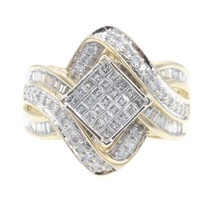 1.00 Ctw Princess, Round & Baguette Diamond 14KT Gold Square Cluster Ring 7.3g