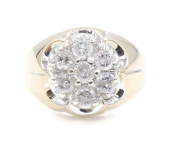 Estate 7-Stone 1.0 Ctw Round Cut Diamond 10KT Yellow Gold Cluster Ring 4.73g