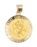 Matte-Finish 14KT Yellow Gold "St. Christopher Protect Us" Medal Pendant 1" 1.5g