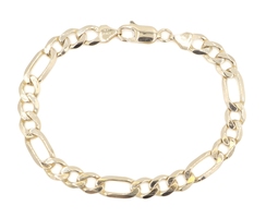 Italy High Shine 14KT Yellow Gold 7.7mm Classic Figaro Chain Bracelet 8.5" 17.8g