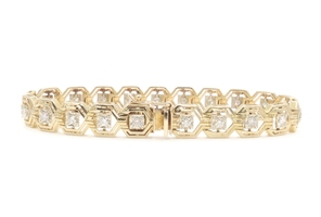 Fancy Hexagon Link 0.52 Ctw Round Diamond 14KT Yellow Gold Tennis Bracelet 7"