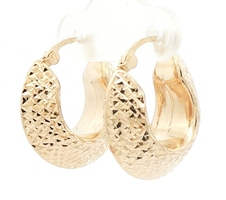 Estate 14KT Yellow Gold 20mm Diamond Cut Textured Puffed Hoop Earrings - 3.59g