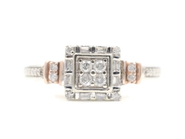 0.36 Ctw Round & Baguette Diamond 10KT White & Rose Gold Square Halo Ring JWBR
