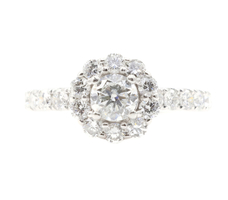 1.50 ctw Round Diamond Flower Halo 14KT White Gold Women's Engagement Ring 3.7g