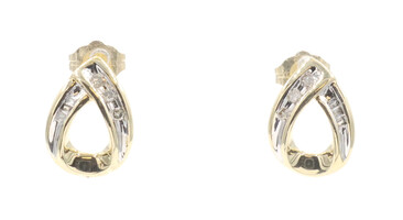 Estate 10KT Yellow Gold Two Tone 0.16 ctw Round & Baguette Diamond Stud Earrings