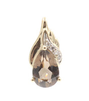 1.60 ctw Pear Cut Brown Smoky Quartz & Round Clear Quartz 10KT Gold Pendant 1.5g