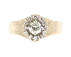 Estate 0.80 Ctw Round Diamond Halo 10KT Yellow Gold Florentine Finish Ring 6.58g