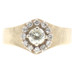 Estate 0.80 Ctw Round Diamond Halo 10KT Yellow Gold Florentine Finish Ring 6.58g