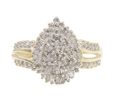 0.45 Ctw Round & Baguette Diamond Pear Cluster 10KT Yellow Gold Ring by SUN 3g