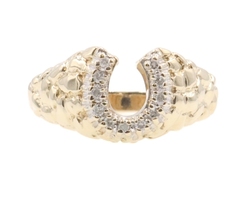 Estate 10KT Yellow Gold Retro Nugget Style 0.13 ctw Round Diamond Horseshoe Ring