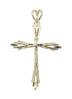 Classic Textured 10KT Yellow Gold Estate Diamond-Cut Cross Pendant 1.7" - 3.76g