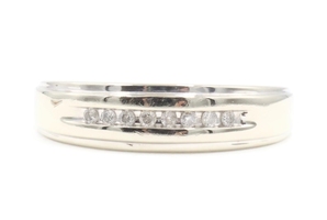 Men's 0.12 Ctw Round Diamond 10KT White Gold Channel Wedding Band Ring 2.83g