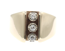 Men's 3-Stone 0.21 Ctw Round Diamond 10KT Yellow Gold Statement Estate Ring 9.3g