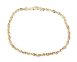 Estate 10KT Yellow Gold 3.3mm Wide Classic Rope Chain Bracelet 8" - 2.16 Grams 
