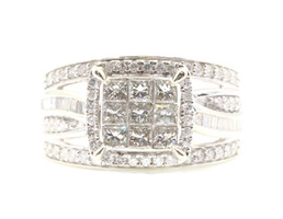 1.80 Ctw Princess, Round & Baguette Diamond 10KT White Gold Halo Engagement Ring