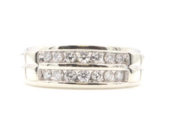 Men's 10KT White Gold Two Row 0.70 ctw Round Diamond 8.1mm Wide Estate Band Ring