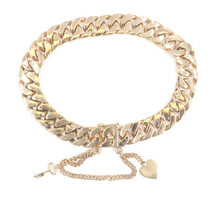 18KT Yellow Gold 8.6mm Wide Curb Link 7" Bracelet with Heart & Key Charms 39.3g