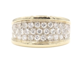 Estate 3-Row 1.70 Ctw Round Diamond 14KT Yellow Gold 10.6mm Cluster Ring 7.69g