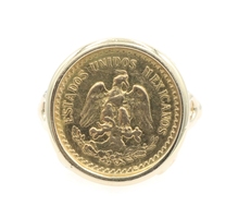 1945 Estados Unidos Mexicanos Dos y Medio Pesos Coin in 14KT Yellow Gold Ring
