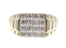 0.24 Ctw Single Cut Diamond 10KT Gold Rectangular Cluster Watch Band Ring 3.88g