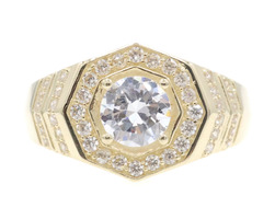 Men's 10KT Yellow Gold Round Cut Cubic Zirconia Octagonal Statement Ring by CAL