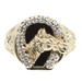 Black Onyx Inlay & 0.08 Ctw Round Diamond 10KT Yellow Gold Horseshoe Ring 6.18g