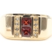 Men's 10KT Yellow Gold 0.36 Ctw Princess Cut Garnet & Round Diamond Ring 6.30g
