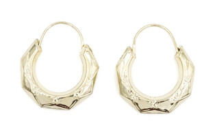 14KT Yellow Gold 20.4mm Diamond Cut Textured Octagon Hoop Earrings - 1.04g