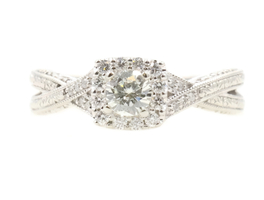 LaVie 0.53 ctw Round Diamond Halo 14KT White Gold Antique Filigree Style Ring 