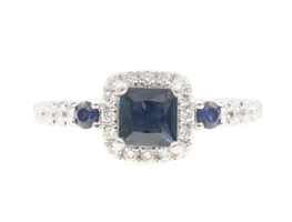 Vera Wang Love Collection 1.0 Ctw Blue Sapphire & Round Diamond 14KT Gold Ring