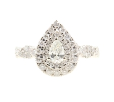 1.15 ctw Teardrop & Round Cut Diamond 10K White Gold Double Halo Engagement Ring