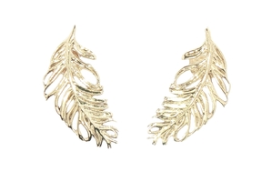 Women's Italy 14KT Yellow Gold 16.2mm High Shine Feather Motif Stud Earrings