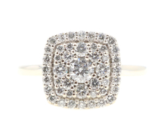 1.05 ctw Round Diamond Double Halo Square Cluster 14K White Gold Engagement Ring