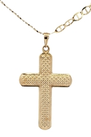 Textured 14KT Yellow Gold 1.5" Cross Pendant on 10KT Gold Mariner Chain 20.5" RL