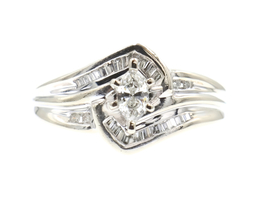 1/3 TW Marquise, Baguette & Round Diamond 14KT White Gold Bypass Ring LSC 4.4g