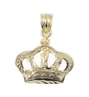 High Shine 10KT Yellow Gold Nugget Style Royal Crown Necklace Pendant 0.8" ASK