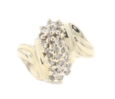 Estate 10KT Yellow Gold Women's 0.35 ctw Round Diamond Waterfall Cluster Ring