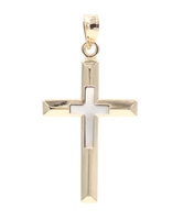 Estate 14KT Yellow and White Gold Two Tone 1.2" Double Cross Necklace Pendant 