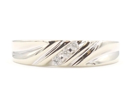 Diagonal Channel 0.04 ctw Round Diamond 10KT White Gold Wedding Ring - 1.84g 