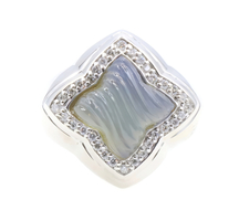 RARE! David Yurman 18KT White Gold Diamond Blue Chalcedony Quatrefoil Ring 16g