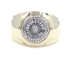 Men's Unique 0.57 Ctw Round & Baguette Diamond 14KT Yellow Gold Cluster Ring