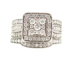1.90 Ctw Round Diamond Square Halo 10KT White Gold Cluster Wedding Ring Set 5.6g