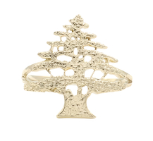 14KT Yellow Gold High Shine Textured Lebanese Cedar Tree Women's Ring - 2.58g 