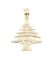 14KT Yellow Gold High Shine Textured Lebanese Cedar Tree 1" Necklace Pendant